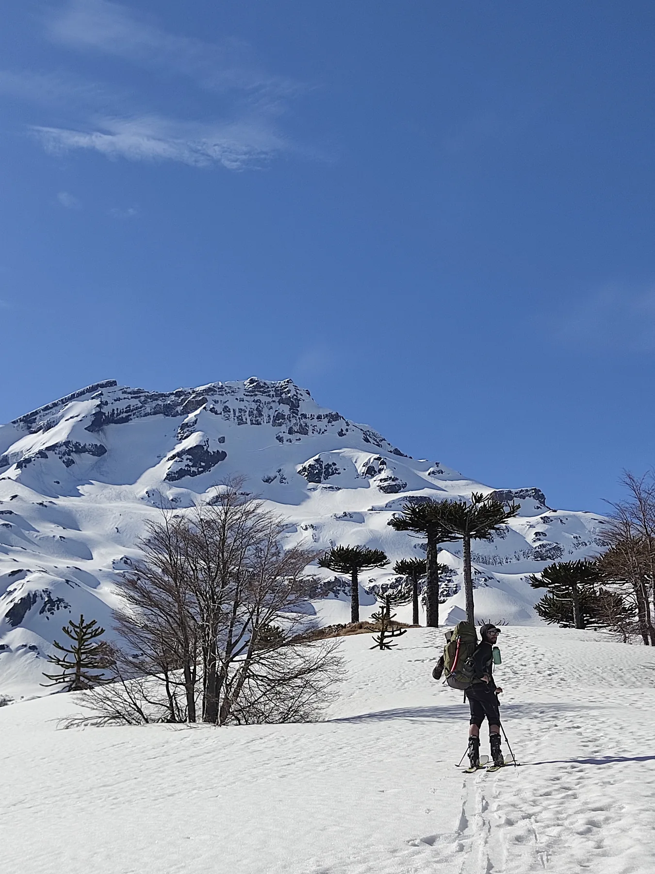 Montañista aproximándose al Volcán Tolhuaca nevado